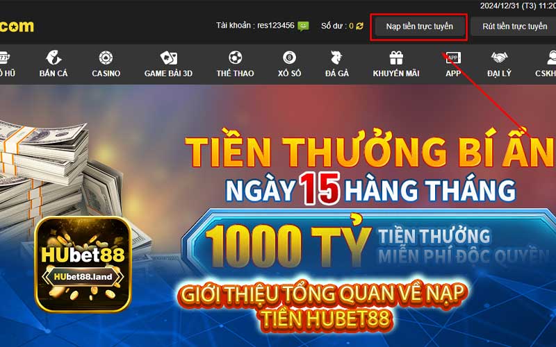 Giới thiệu tổng quan về nạp tiền Hubet88